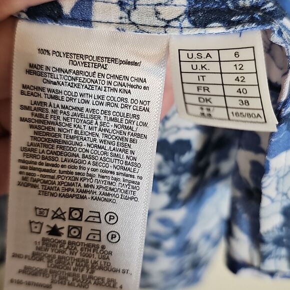 Brooks Brothers‎ 6 Blue and White Floral Tie Neck Long Sleeve Button Up Shirt - Picture 7 of 9